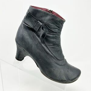 Women's Blue Gray Leather Heeled Ankle Boots Size 38 Bow Detail Ruched